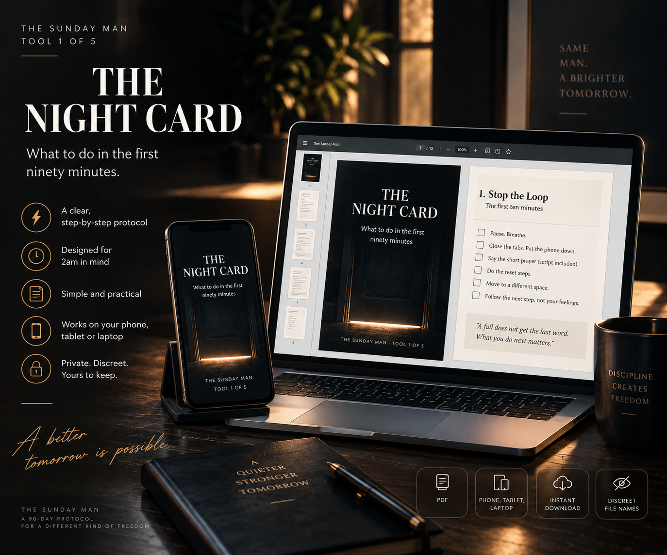 The Night Card digital tool displayed on a laptop and phone