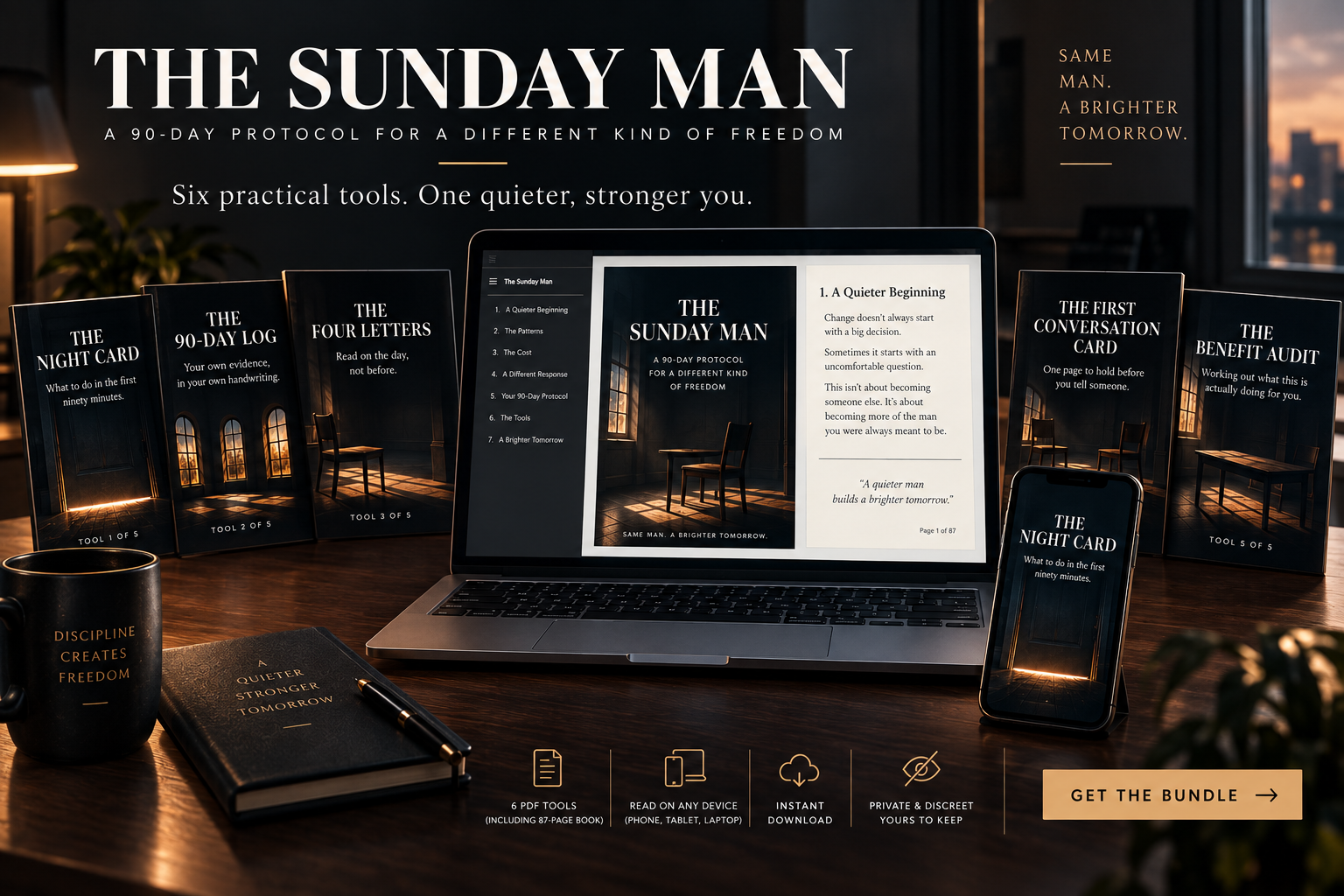 The Sunday Man digital bundle displayed on a laptop and phone